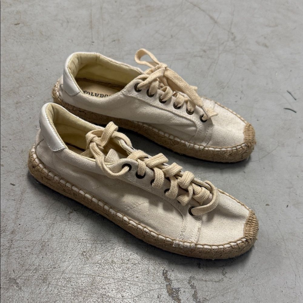 Cream Canvas Espadrille Sneakers SOLUDOS - Size 7 Like New Shoes